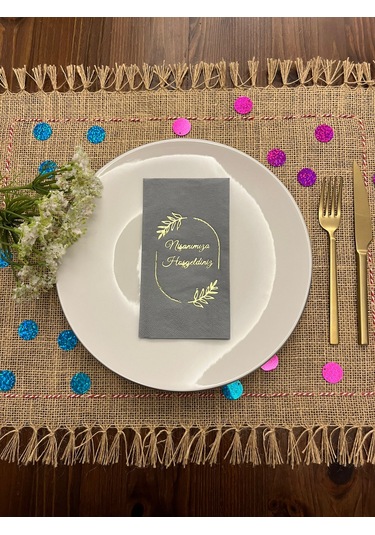 Gold Yaldızlı Gri Çerçeveli Nişanımıza Hoşgeldiniz Peçete 16 Adet