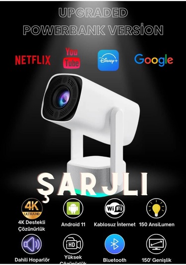 Taşınabilir Powerbank Bataryalı Android Projeksiyon Cihazı Hd Ev Sinema Projektörü Şarjlı Yeni Seri-120816