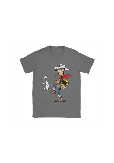 Snapbuyerkekler Şanslı Luke Karikatür Pamuklu Kısa Kollu O Boyun T-shirt 4xl 5xlkoyu Gri Koyu Gri