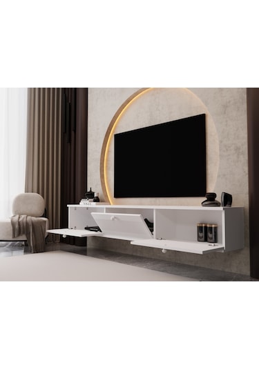 Melura Tv Ünitesi - Tv Sehpası 200 Cm Duvara Monte %100 Mdf Beyaz