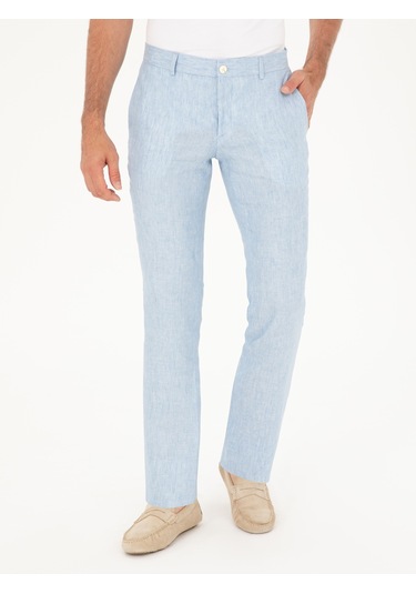 Cacharel Açık Mavi Slim Fit %100 Keten Pantolon Denim