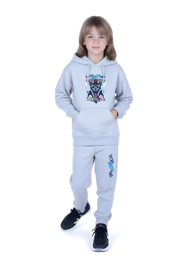 Fyk Kids 3'lü Erkek Çocuk Kapüşonlu Yaka Baskı Detaylı Eşofman Takımı Çok Renkli