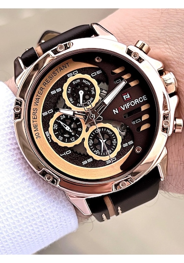 Naviforce Deri Kordon İç Fonksiyonları Aktif 3 Atm Suya Dayanıklı Erkek Kol Saati E.nvf.k.9110