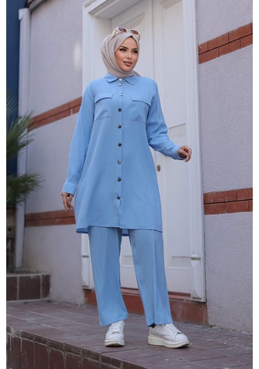 Cep Detaylı Tesettür Bebe Mavisi Takım Bebemavisi Bebek Mavisi
