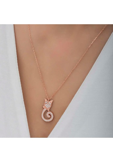 Gümüş Kedi Kadın Kolye (546676180)