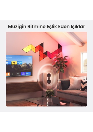 Nanoleaf Üçgen Akıllı Rgbw Duvar Paneli Başlangıç Paketi App Kontrollü, 9 Parça, Siyah, Google Home, RGB