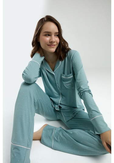 Pierre Cardin Kadın Yeşil Gömlek Pijama Pc8986-s-v1 Yeşil