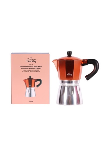 Any Morning Hes-6 Espresso Kahve Makinesi Alüminyum Moka Pot 240 Ml Bakır