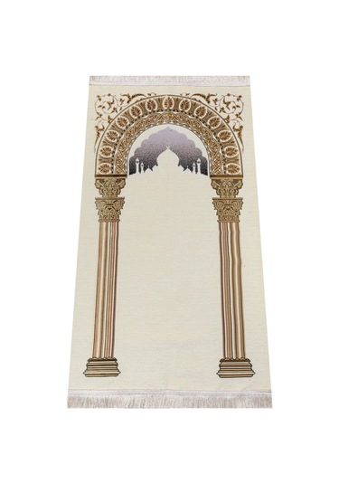 Taç Mahal Desenli Şönil Seccade Krem