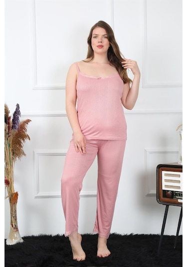Akbeniz Kadın Büyük Beden Pudra İp Askılı Pijama Takım 202195 Çok Renkli
