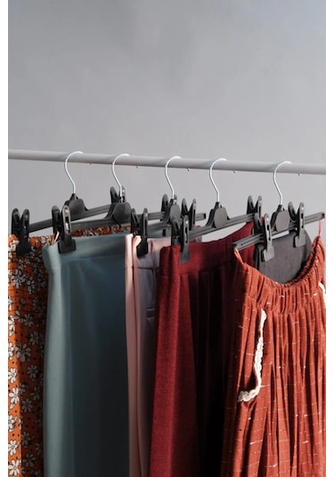 5 Adet Mandallı Pantolon & Etek Askısı Metal Kıskaçlı, Kırışma Önleyici Süngerli, Kaymaz Tasarım Siyah