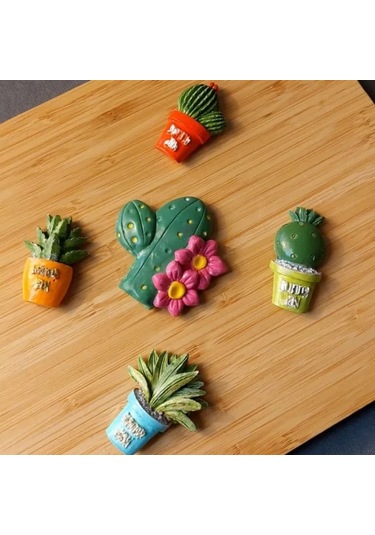 Uretti - Pınar 2572 - 5385 El Yapımı 5'li Pastel Renkler Kaktüs Magnet 5