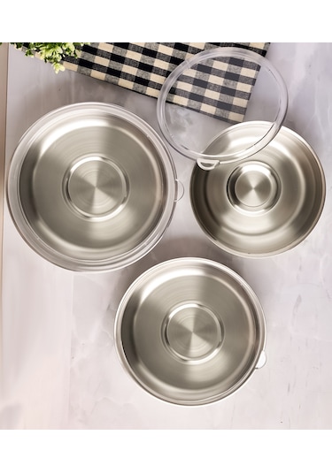 Steel&More 3 Lü Çelik Saklama Kabı 6 Parça Gri