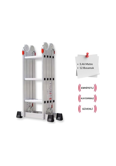 3,46 Metre - 12 Basamaklı Katlanır Akrobat Merdiven