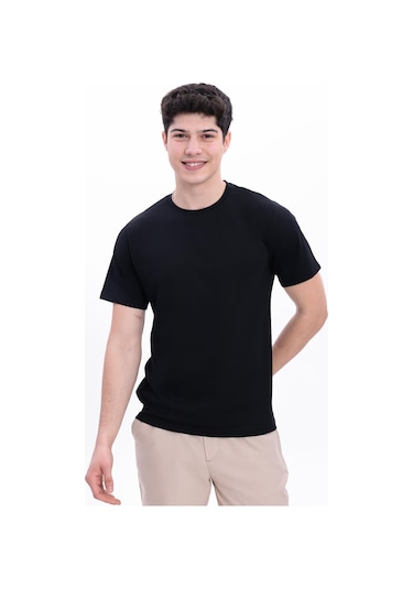 Freemen Erkek/unisex Bisiklet Yaka Basic  Tişört %100 Pamuk Siyah