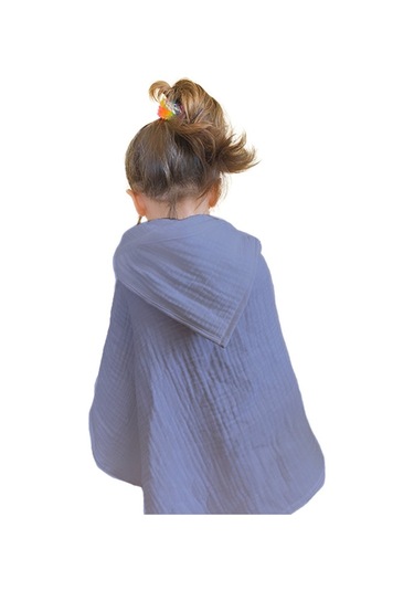 4 Katlı Müslin Kapşonlu Bebek Çocuk Banyo Havlusu Kundak İndigo