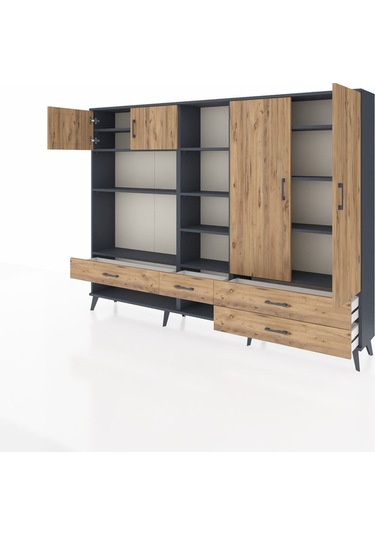 Arges Dolap 12 Raflı 4 Çekmeceli 4 Kapaklı 220x30x163 Antrasit-ça Antrasit-çam