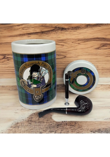 Finest Scotish El Yapımı Seramik Pipo Tutun Kavanozu Mavi