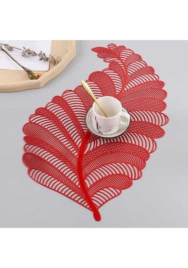 Kırmızı Pvc Yaprak Içi Boş Yağ Suya Dayanıklı İskandinav Kaymaz Mutfak Placemat Coaster Yalıtım Pedi Bulaşık Sehpa Mat Ev D Kırmızı