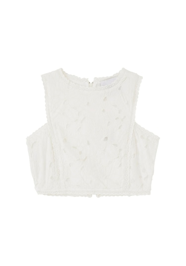 Pearl And Caviar Dantel Detaylı Kısa Üst Off White