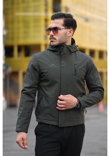 Su Ve Rüzgar Geçirmez Kürklü Softshell Erkek Mont Haki