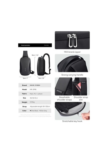 Mark Ryden Mr3998 Usb Şarj Portlu Hardshell Omuz Göğüs Çantası Gri İa Gri