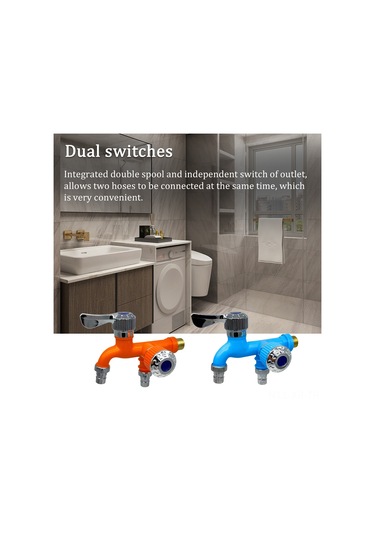 Xiyyadms Çift Su Çıkışı Seramik+metal Materyalli Mutfak/balkon/banyo Çok Amaçlı 1/2 İnç Vida Lavabo Musluğu Mavi Mavi