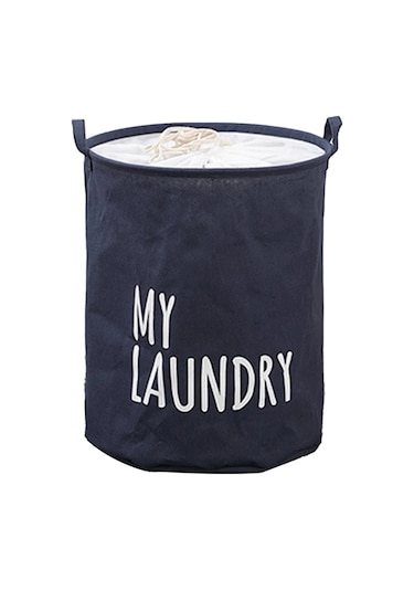 Ambition Banyo Çamaşır Sepeti Keten Pamuk Katlanabilir Çamaşır Mavi