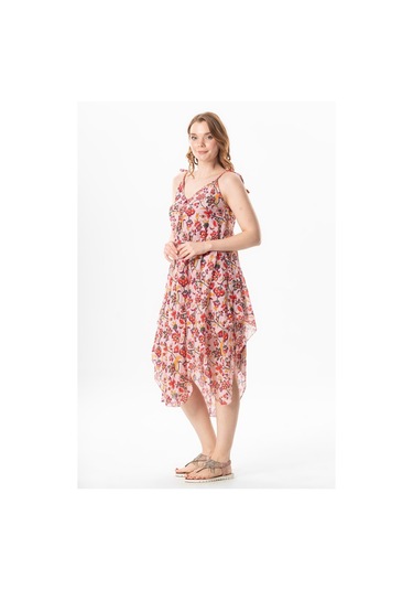 Askılı Vual Afrodit Midi Boy Yazlık Elbise Sarmaşık Pudra 6220 Sarmaşık Pudra