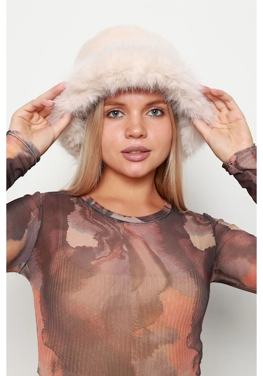 Kadın Peluş Bucket Kalpak Şapka 1143 Rkş-14 Bej Bej