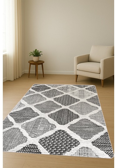 Modern Desenli Dijital Baskı Kaymaz Taban Halı H0902 Renkli