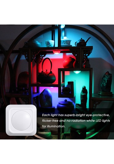 Ranyeek 3'lü Paket Rgb+beyaz Led Dolap Işığı, 4.5v 1w, Pil Beslemeli, Kablosuz, Uzaktan Kumanda, Işık Seviyesi Ayarlı, Zamanlama Fonksiyonu, Duvar/staircase/odalar İçin Beyaz