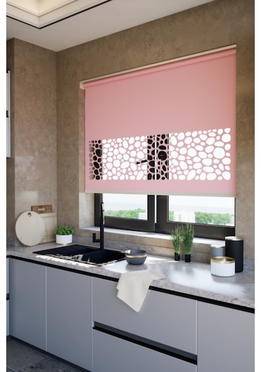 Lazer Kesim Mat Stor Perde, Lazer Kesimli Klasik Serisi, C-121006 Gül Kurusu Renk Gül Kurusu