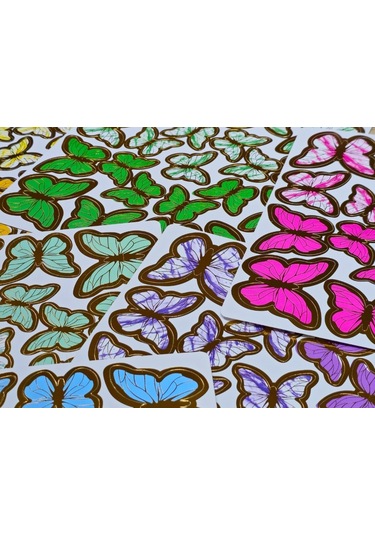 Sticker Plastik Kelebek 21li Tek Mavi-beyaz Mavi-beyaz