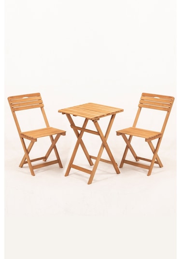 Balkon Bahçe Mutfak 3'lü Ahşap Bistro Set Katlanır Ahşap