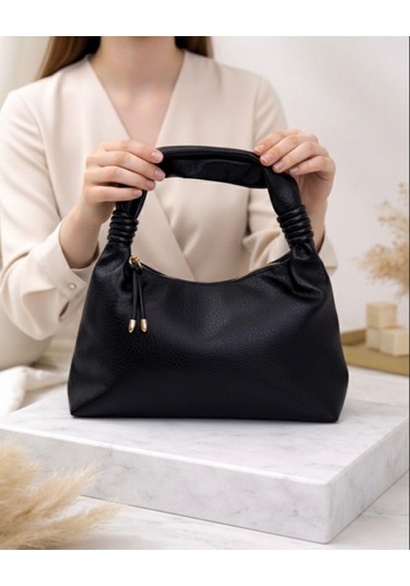 Addy Siyah Luna Hobo Pebble Velvet El Ve Omuz Çantası siyah