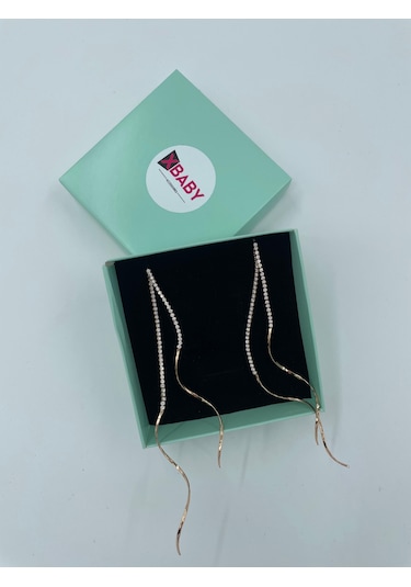Xbaby Sıra Taşlı Dalgalı Rose Gold Sallanan Küpe Çok Renkli