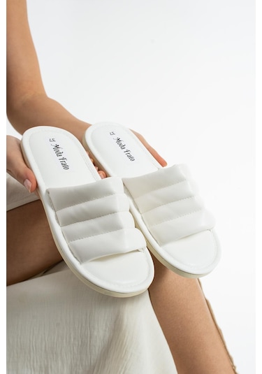Pamela Kadın Terlik Dış Mekan Havuz Deniz Plaj Terliği Ev Terliği Beyaz