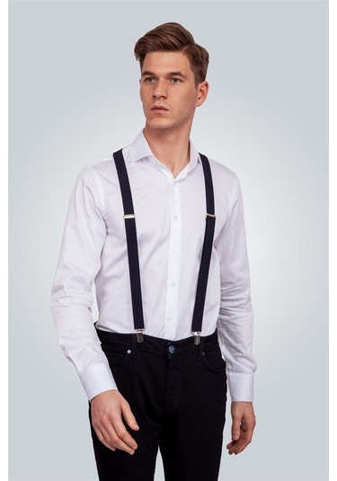 Tudors Düz Ince Erkek Pantolon Askısı Lacivert