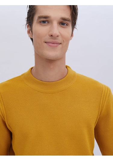 Kip Sarı Yarım Balıkçı Yaka Desenli Triko Çok Renkli