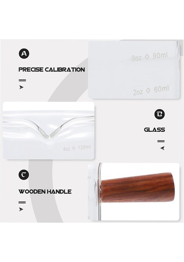 Ahşap Saplı Espresso Ölçü Kabı, Ölçekli Cam Ölçü Kabı, V Şeklinde Ağızlı Espresso Shot Bardağı, Şeffaf Camdan Espresso Aksesuarları