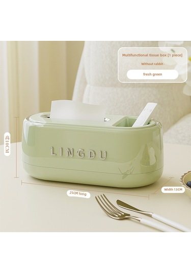 Taze Yeşil Mendil Kutusu, Yüksek Değerli Krem Rengi, Tavşan Süslemesi A