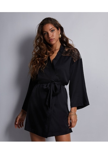 Aubade Midnight Whisper Kimono Zarif Seide Ve Dantel Detaylı Siyah