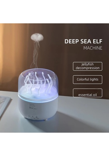 Honeybeeshop Siyah Usb Döner Denizanası Aromaterapi Nemlendirici Ortam Işığı Ev Ofis Masası