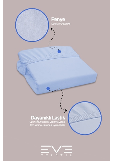 Eve Tekstil Fitted Yüksek Kaliteli Penye Kumaş Tek Kişilik Lastikli Çarşaf Mavi