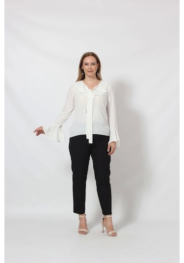 Moda Berray 3241-5be Beyaz İspanyol Kol Boyun Bağlama Detaylı Bluz Beyaz