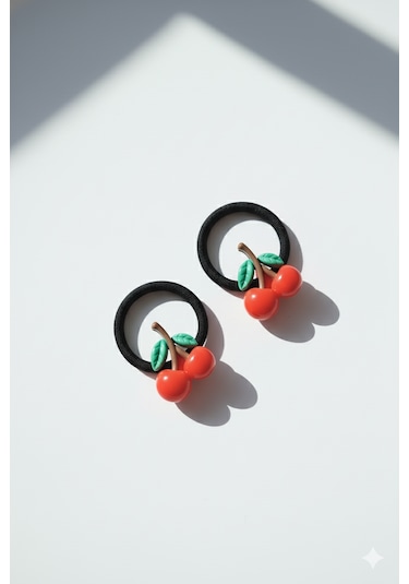 Kiraz Figürlü Lastik Toka, Lastikli Kiraz Toka 1 Çift - 2 Adet Siyah