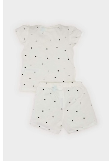 DeFacto Kız Bebek 101 Dalmatians Pijama Takımı Kısa Kollu Penye Üst Beli Lastikli Şort E4616A525SMWT47 Beyaz