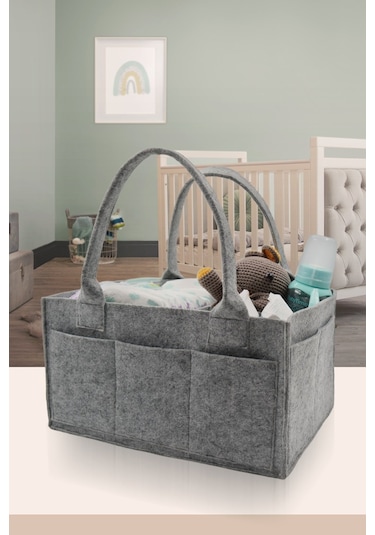 Jasper Sade Keçe Anne Bebek Bakım Organizer Çantası Gri