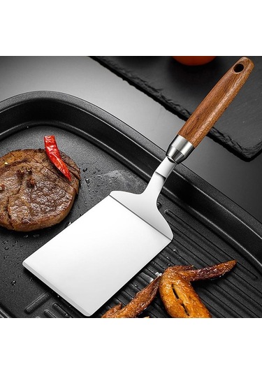 Ahşap Saplı Paslanmaz Çelik Barbekü Plaka Izgara Kazıyıcı Gözleme Spatula